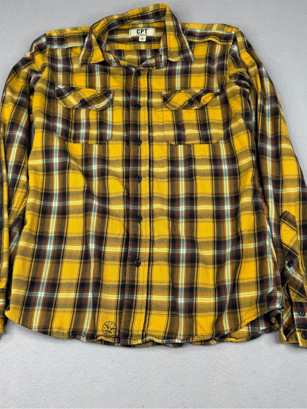 CPT Cockpit USA Flannel Shirt Mens M Gold Plaid Western Workwear Grunge